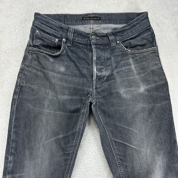 Nudie Jeans Co Grim Tim Jeans Men's 30x26 Crinkle Grey Button Fly Tag 31x32 - Picture 2 of 15